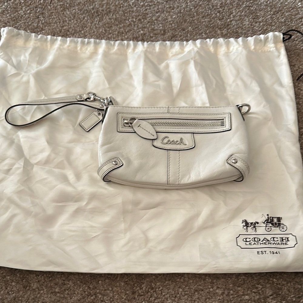 Coach White Leather Wristlet